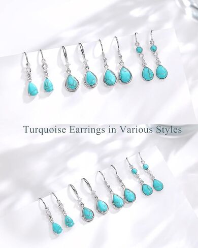 FANCIME Sterling Silver Turquoise Dangle Earrings Created Turquoise Teardrop Hook Drop Earrings December Birthstone Earrings Fine Jewelry for Women in Saudi Arabia