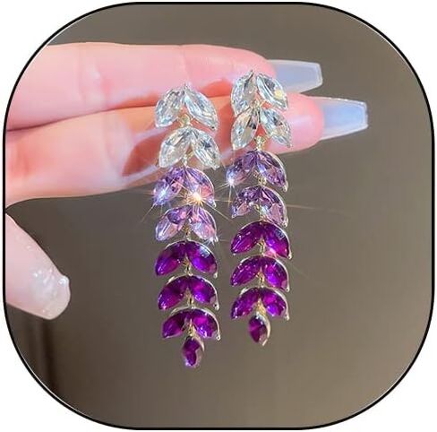 Purple Rhinestone Tassel Earrings for Women,Glitter Crystal Purple Chandelier Earrings Rhinestone Drop Earrings in Kuwait