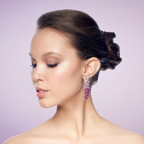 Purple Rhinestone Tassel Earrings for Women,Glitter Crystal Purple Chandelier Earrings Rhinestone Drop Earrings in Kuwait