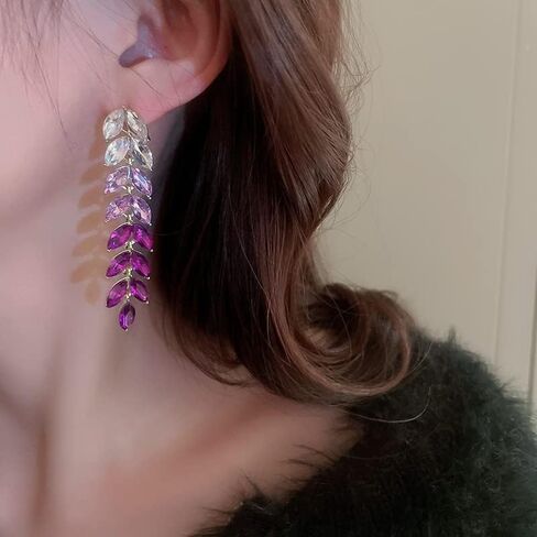 Purple Rhinestone Tassel Earrings for Women,Glitter Crystal Purple Chandelier Earrings Rhinestone Drop Earrings in Kuwait