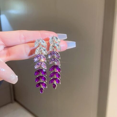Purple Rhinestone Tassel Earrings for Women,Glitter Crystal Purple Chandelier Earrings Rhinestone Drop Earrings in Kuwait