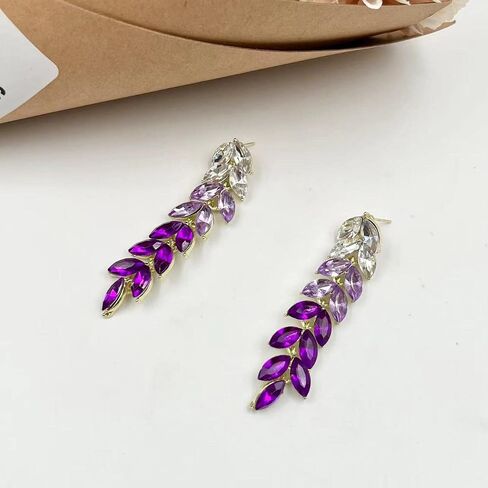 Purple Rhinestone Tassel Earrings for Women,Glitter Crystal Purple Chandelier Earrings Rhinestone Drop Earrings in Kuwait