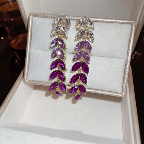 Purple Rhinestone Tassel Earrings for Women,Glitter Crystal Purple Chandelier Earrings Rhinestone Drop Earrings in Kuwait