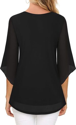 VALOLIA Womens Blouses 3/4 Sleeve Elegant Tops V Neck Dressy Shirts Trendy 2024 in Saudi Arabia
