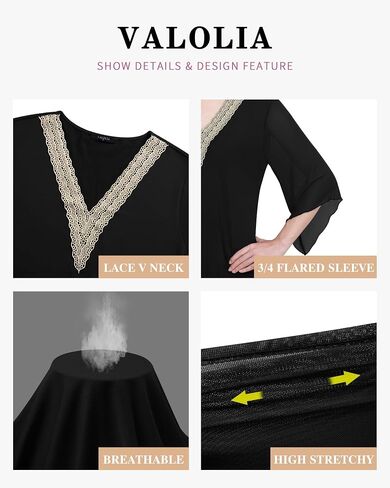 VALOLIA Womens Blouses 3/4 Sleeve Elegant Tops V Neck Dressy Shirts Trendy 2024 in Saudi Arabia