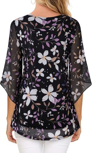 VALOLIA Womens Blouses 3/4 Sleeve Elegant Tops V Neck Dressy Shirts Trendy 2024 in Saudi Arabia