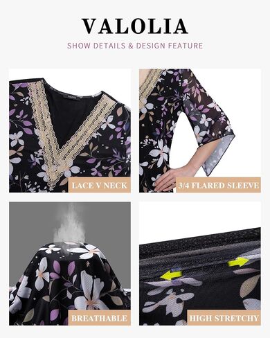 VALOLIA Womens Blouses 3/4 Sleeve Elegant Tops V Neck Dressy Shirts Trendy 2024 in Saudi Arabia