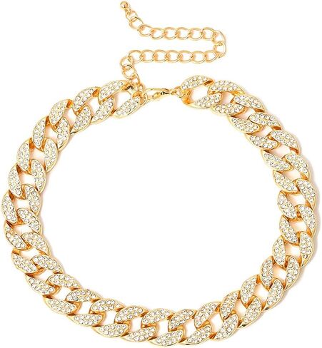 EARENT مكتنزة حجر الراين المختنق قلادة الذهب الكوبية ربط سلسلة سباركلي القلائد سلسلة الورك البوب ​​الرقبة مجوهرات للنساء in Kuwait