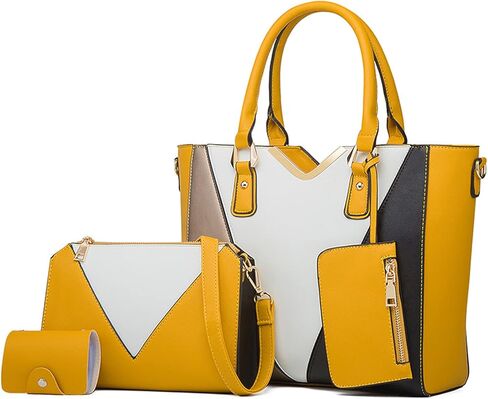 NICOLE & DORIS Women Handbags Fashion Colour Block Shoulder Bag Large Tote Bags Crossbody Bag Clutch Bags 4-in-1 Set Bag in Kuwait
