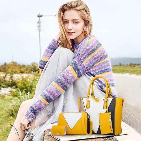 NICOLE & DORIS Women Handbags Fashion Colour Block Shoulder Bag Large Tote Bags Crossbody Bag Clutch Bags 4-in-1 Set Bag in Kuwait
