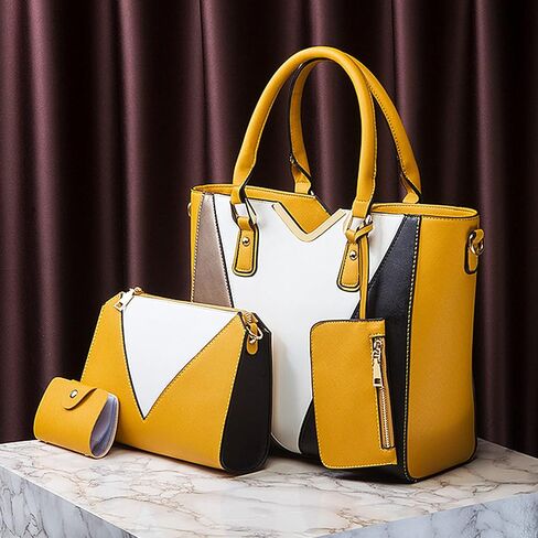 NICOLE & DORIS Women Handbags Fashion Colour Block Shoulder Bag Large Tote Bags Crossbody Bag Clutch Bags 4-in-1 Set Bag in Kuwait