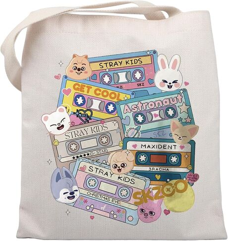 SKZ Kpop Canvas Tote Bag Stay Fandom Gifts SKZ K-POP Boy Group Gift SKZ Character Tote Bag K-POP Music Lover Merch in Saudi Arabia