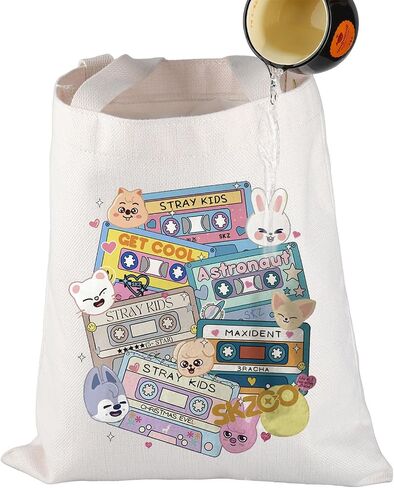 SKZ Kpop Canvas Tote Bag Stay Fandom Gifts SKZ K-POP Boy Group Gift SKZ Character Tote Bag K-POP Music Lover Merch in Saudi Arabia