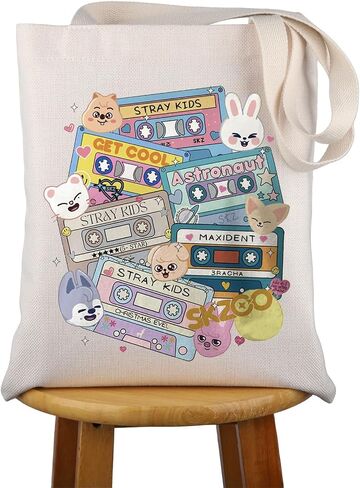SKZ Kpop Canvas Tote Bag Stay Fandom Gifts SKZ K-POP Boy Group Gift SKZ Character Tote Bag K-POP Music Lover Merch in Saudi Arabia