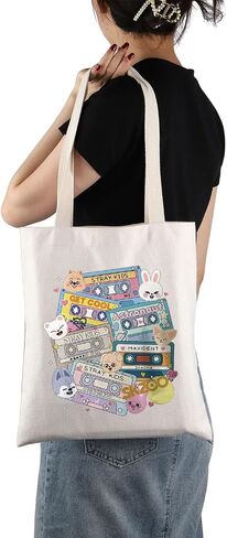 SKZ Kpop Canvas Tote Bag Stay Fandom Gifts SKZ K-POP Boy Group Gift SKZ Character Tote Bag K-POP Music Lover Merch in Saudi Arabia