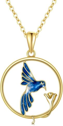 AHTAMOS 14k Solid Gold Hummingbird Necklace for Women 14K Gold Dainty Hummingbird with Rose Flower Pendant Necklace for Women in Kuwait