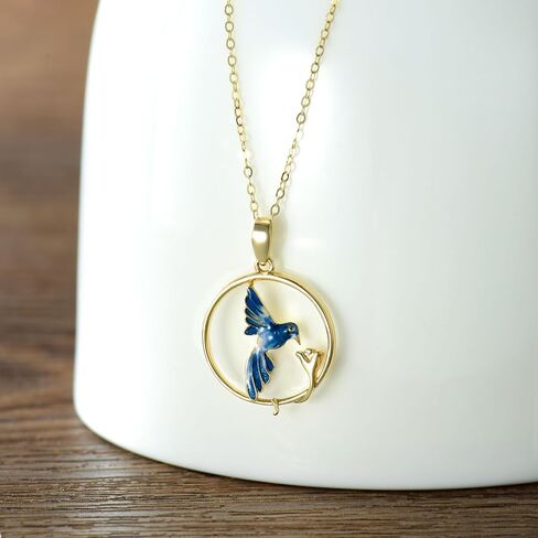 AHTAMOS 14k Solid Gold Hummingbird Necklace for Women 14K Gold Dainty Hummingbird with Rose Flower Pendant Necklace for Women in Kuwait