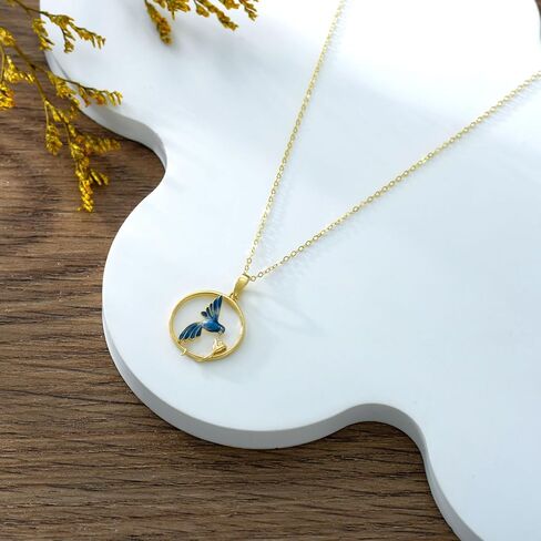AHTAMOS 14k Solid Gold Hummingbird Necklace for Women 14K Gold Dainty Hummingbird with Rose Flower Pendant Necklace for Women in Kuwait