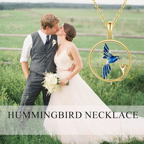 AHTAMOS 14k Solid Gold Hummingbird Necklace for Women 14K Gold Dainty Hummingbird with Rose Flower Pendant Necklace for Women in Kuwait