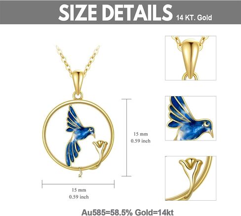 AHTAMOS 14k Solid Gold Hummingbird Necklace for Women 14K Gold Dainty Hummingbird with Rose Flower Pendant Necklace for Women in Kuwait