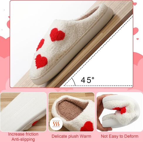 Valentine's Day Slippers Heart Soft Plush Slippers Keep Warm Couples Slides for Women Valentine's Day Home in Saudi Arabia