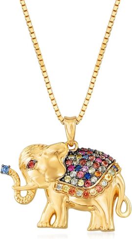 Ross-Simons 0.50 ct. t.w. Multicolored Sapphire Elephant Pendant Necklace in 18kt Gold Over Sterling. 18 inches in Saudi Arabia