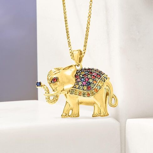 Ross-Simons 0.50 ct. t.w. Multicolored Sapphire Elephant Pendant Necklace in 18kt Gold Over Sterling. 18 inches in Saudi Arabia