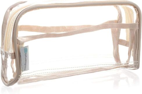 EzPacking Clear Makeup and Brush Bag/Long Cosmetic Organizer Pouch for Travel, Gym or Home/Vegan Leather Piping & 2 Interior Pockets/Small See Through Transparent PVC Plastic in Saudi Arabia