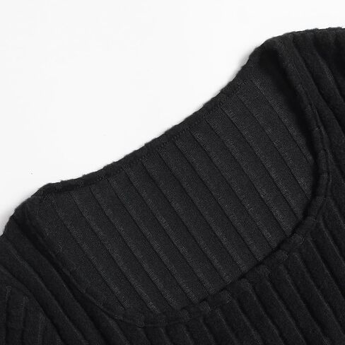 تي شيرت نسائي برقبة مربعة وأكمام طويلة ومتماسك ومضلع ونحيف كاجوال in Kuwait