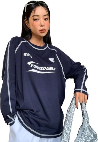 SOLY HUX Women's Letter Graphic Tees Long Sleeve Oversized T Shirt Tops in Saudi Arabia