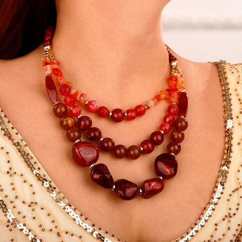 Wiwpar 2PCS Fashion 3 Layer Handmade Statement Chunky Simulated Pearl Beaded Necklace Set with Earrings Multi Layer Collar Bib Choker Necklace for Women Girls in Saudi Arabia