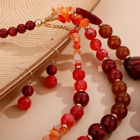 Wiwpar 2PCS Fashion 3 Layer Handmade Statement Chunky Simulated Pearl Beaded Necklace Set with Earrings Multi Layer Collar Bib Choker Necklace for Women Girls in Saudi Arabia