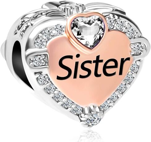CharmSStory Rose Gold Sister Charms Heart Love Beads for Snake Chain Bracelets in Saudi Arabia