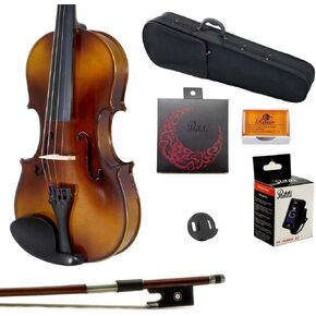 Paititi 4/4 Full Size Solid Wood Student Violin Complete Package w Case Bow Rosin String Tuner Complete Package (PTVN104-4/4)