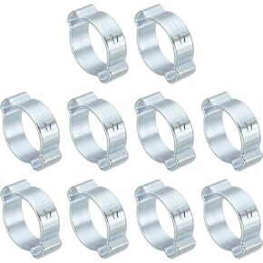 PATIKIL 10 Pack 14-17mm Double Ear Hose Clamp, Galvanized Steel Crimp Rings for Tubing Pipe Fitting Connections, Silver Tone