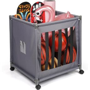 Exttlliy Rolling Sports Ball Storage Cart with Wheels Sports Lockable Ball Storage Locker with Elastic Straps for Garage Storage, Gym