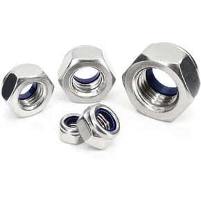M10 Nylon Insert Hex Lock Nuts,M10 x 1.5mm Locknuts,Nylon Inserted Self Lock Nuts for Fasteners,Hex Drive, Bright Finish, 18-8Stainless Steel,Quantity 10