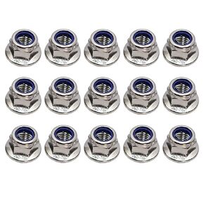M4x0.7mm DIN6926 Flange Nylon Lock Nuts 50 Pack 304 Stainless Steel Hex Locknuts Full Thread for Industrial Construction Fasteners