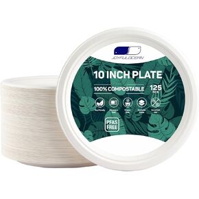 JOYFULOCEAN Paper Plates 7 inch 125 Pieces, 100% Compostable Disposable Paper Plates, Heavy-Duty Natural Biodegradable Eco-Friendly Sugarcane Fibers Party Plates(White)