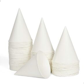 AQUEENLY 100 Snow Cone Cups, Wax Coated Leakproof Cone Paper Cups for Slush, Shaved Ice, Water - 6OZ, White