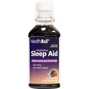 HealthA2Z® Nighttime Sleep Aid | Diphenhydramine 50mg HCl 12 Fluid Ounce | Fast Acting | Non-Habit Formin | Berry Flavored Liquid