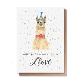 Wunderkid Happy Birthday with Llots of Llove, Llama Birthday Card (Individual, Blank inside)
