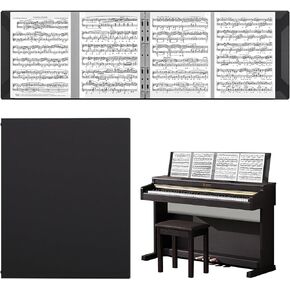 Sheet Music Folder, Piano Sheet Music Binder, 4 Page Expand, A4 Size 52 Pages Capacity, Writable Choir Folder for Holding Sheet Music and Storing Files, Black
