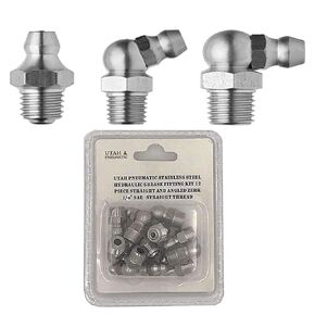 1/4" SAE Stainless Steel Grease Fittings Kit 4pcs-Straight, 4pcs-90-Degree,4pcs 45-Degree Angled Zerks Hydraulic Grease Fittings Nippel Assortment (Pack of 12)