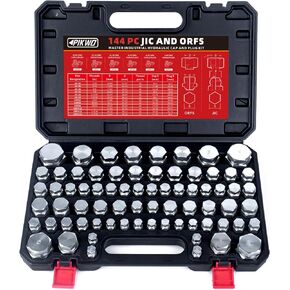 Pikwo 144 PC JIC and ORFS Master Industrial Hydraulic Cap and Plug Hose Tube and Pipe Fitting Kit Cap and Plug Kit Precision Threading in ORFS and 37° Dash Sizes 4 6 8 10 12 16
