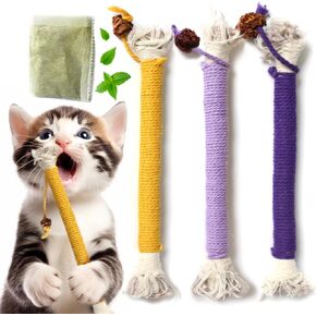 Kitten Toys, Cat Chew Toy for Teeth Cleaning, Catnip Rope Toys for Indoor Kittens, Interactive Cat Nip Teething Toys for Cats, Kitty Kicker Toy, 3 Pack (Plus 1 Pouch of Catnip)