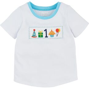 Mud Pie Baby Boys Childrens Smocked Birthday Tee Infant-and-Toddler-t-Shirts, White, 12-18 Months US