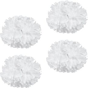 Supkiir 4Pcs Cheerleading Pom Poms for Cheerleader Costume Women, 2 Pair Cheer Pompoms for Boy Girl School Sports Games Team Spirit Cheering Dancing (All White New)