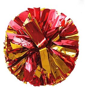 PUZINE 2pack 12" Cheerleading Pom Poms with New Handle for Team Spirit Sports Dance Cheering Kids Adults (Red and Gold)