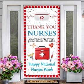 Arosche Nurse Appreciation Week Decorations Banner Door Cover 6x2.9 Ft Thank You Nurses Medical Happy National Nurses Week Background for Indoor Outdoor Hospital Doctor Nurse Door Party Supplies